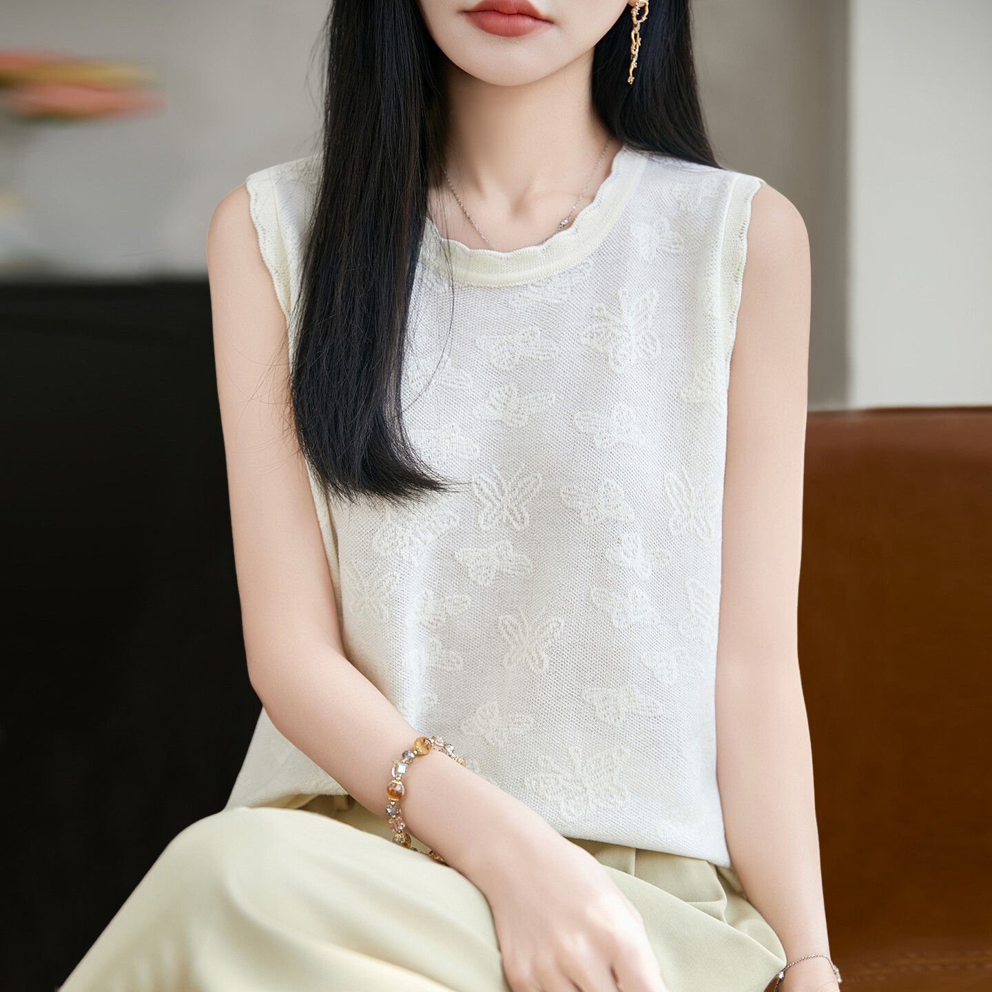 提花纯色针织短袖t恤女夏季薄款冰丝针织衫大码女装上衣