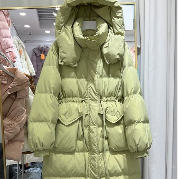 羽绒服女2025冬季新款连帽韩版过膝收腰宽松中长款加厚白鸭绒外套