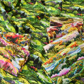 棉布20支仿绣花绿色森林风景面料纯棉布料数码 印花手工DIY家居布