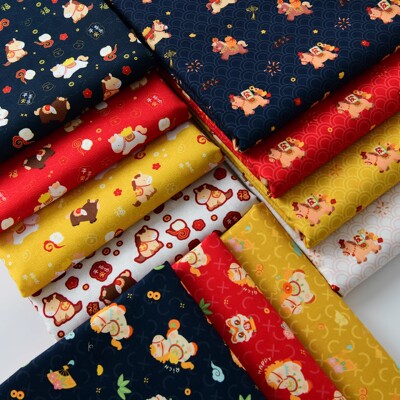 马年贺岁20支纯棉平纹布料生肖卡通年服春节手工DIY服装红包棉布