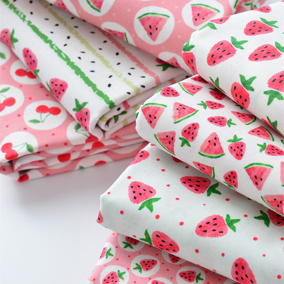 20支草莓图案全棉布粉红手工服装宠物田园连衣裙宝宝纯棉棉布面料