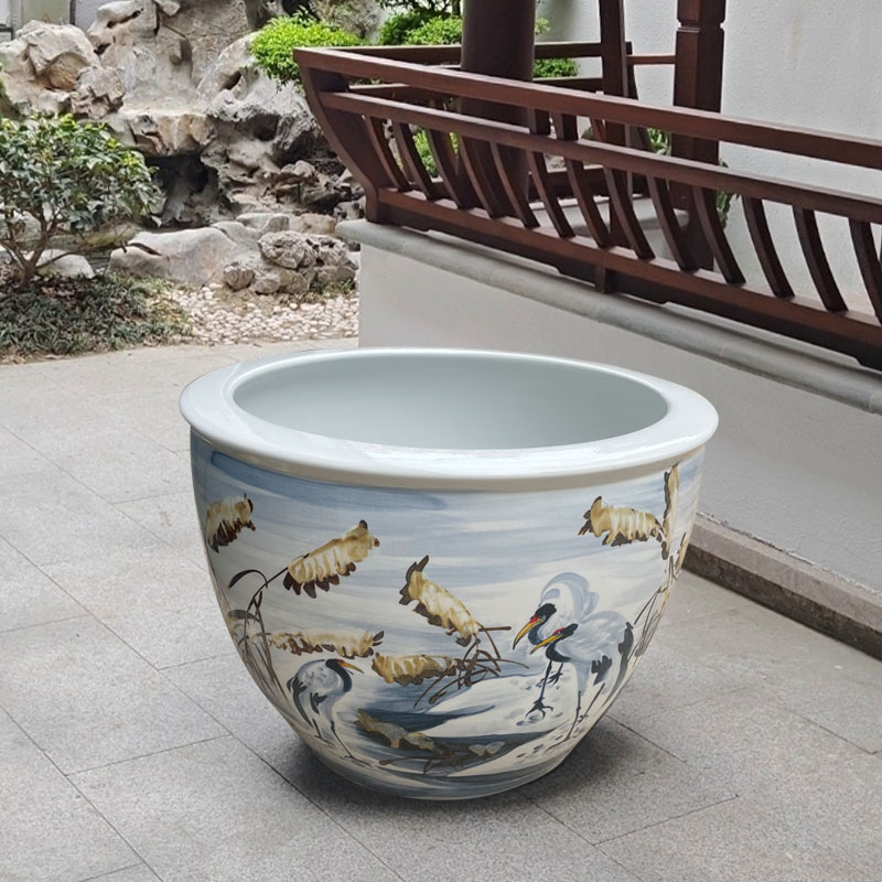 家用鱼缸养鱼盆盆办公室高档装饰摆件荷花睡莲客厅陶瓷大号景德镇