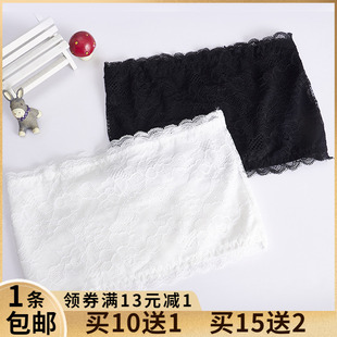 裹胸女抹胸文胸无肩带式内衣黑色蕾丝打底防走光短款性感聚拢围胸