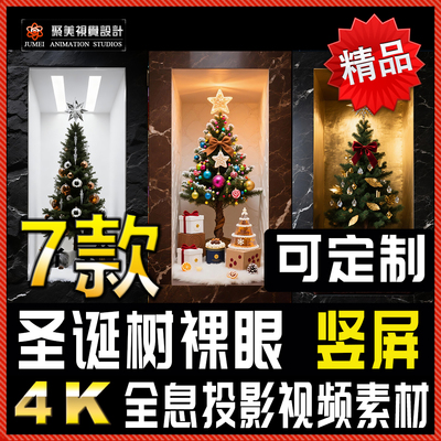 竖屏裸眼3D圣诞树待客橱窗礼物圣诞节跨年投影立体背景视频素材