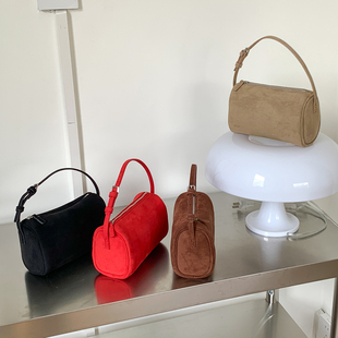 EMORRIN秋冬新款 百搭手提包斜挎包女 麂皮绒材质圆筒包高级感时尚