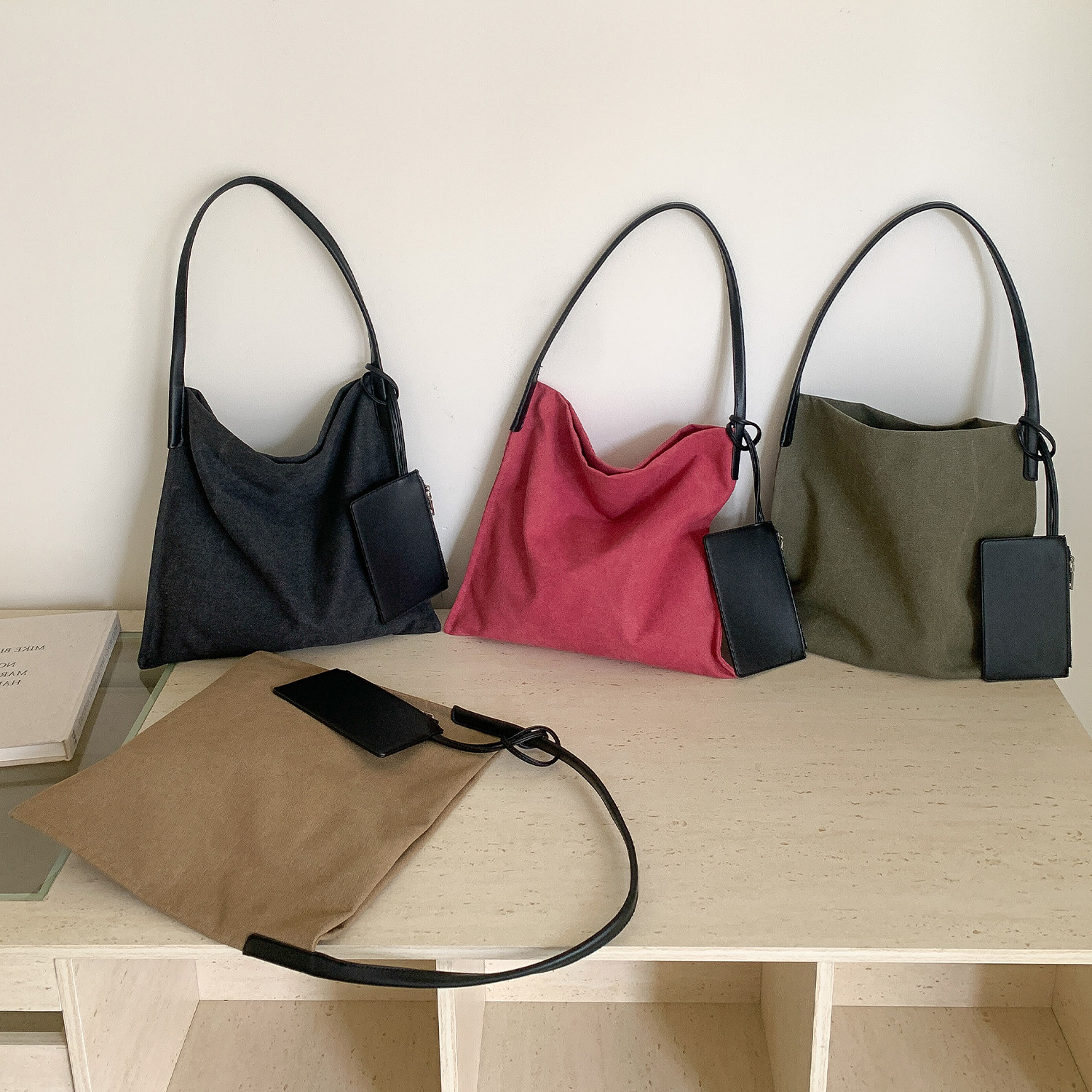 EMORRIN小众设计慵懒风拼接帆布托特包大容量百搭休闲手提单肩包,箱包皮具/热销女包/男包,单肩包,淘宝优惠券,粉丝福利购,淘宝优惠卷