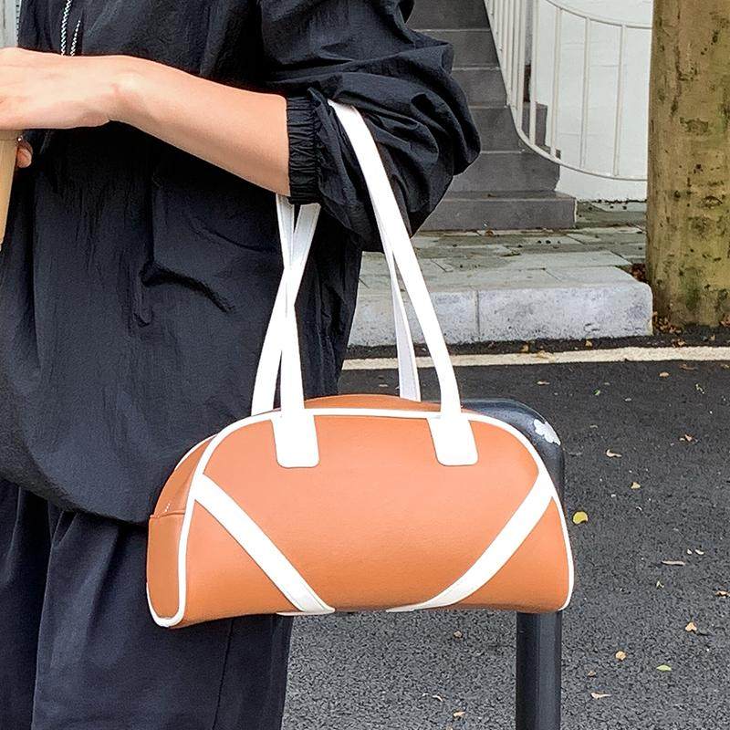 EMORRIN韩版小众设计休闲复古保龄球包新款撞色大容量手提单肩包,箱包皮具/热销女包/男包,腋下包,淘宝优惠券,粉丝福利购,淘宝优惠卷