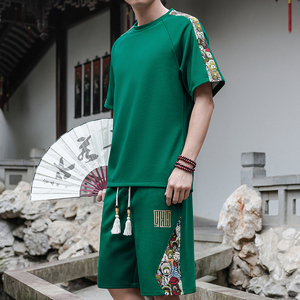 男士刺绣休闲运动套装短袖一套风A266-1-TZ9958-P50特批控78图片