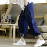 夏季拼接亚麻休闲裤男宽松大码棉麻风七分裤A266-1-K40-P35，男装牛仔裤，电商A266-1