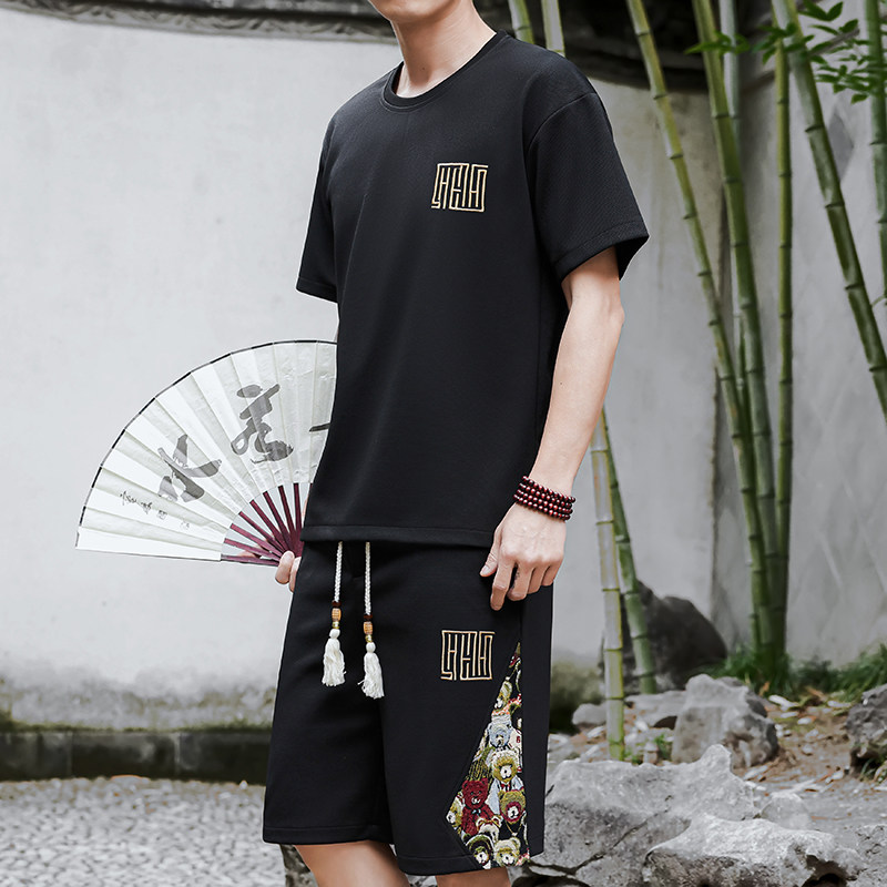 刺绣套装男休闲运动一套拼接风A266-1-TZ7758-P48特批控78,男装休闲套装,电商A266-1