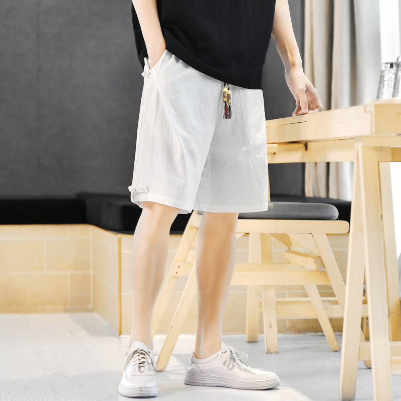 棉麻短裤男抽绳五分夏季青年波点风中裤裤子A266-1-K86-P35，男装牛仔裤，电商A266-1