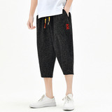 棉麻风七分裤男抽绳刺绣波点男装休闲裤夏季A266-1-K84-P50，男装牛仔裤，电商A266-1