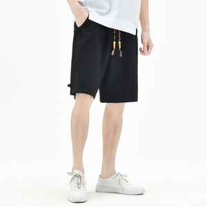 棉麻风短裤男抽绳纯色男装复古休闲裤盘扣夏季A266-1-K86-P35图片