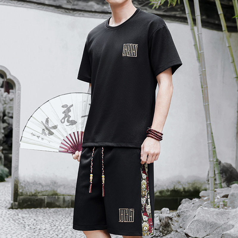 夏天刺绣运动套装男休闲短裤风A266-1-TZ7707-P45特批控78图片