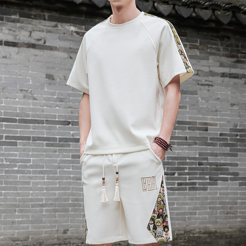 男士刺绣休闲运动套装短袖一套风A266-1-TZ9958-P50特批控78图片