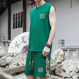 刺绣休闲运动套装男风背心一套A266-1-TZ1107-P43特批控78，男装休闲套装，电商A266-1
