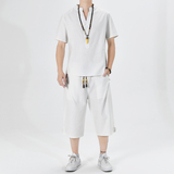 夏季风青年套装男大码宽松小V口盘扣两件套A266-1-TZ6287-P65，男装休闲套装，电商A266-1