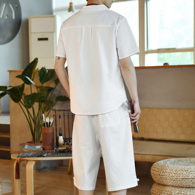 夏季风纯色套装男大码宽松夏天盘扣两件套A266-1-TZ6287-P65,男装休闲套装,电商A266-1