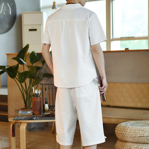 夏季风纯色套装男大码宽松夏天盘扣两件套A266-1-TZ6287-P65图片