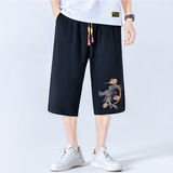 夏季棉麻风刺绣七分裤男宽松中裤男装抽绳裤子A266-1-K10-P50，男装牛仔裤，电商A266-1