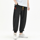 棉麻风九分裤抽绳波点刺绣男装复古休闲裤夏季A266-1-K85-P60，男装休闲裤，电商A266-1