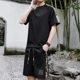 风刺绣休闲运动套装男一套短裤A266-1-T9907-P47特批控78，男装休闲套装，电商A266-1