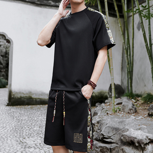 风刺绣休闲运动套装男一套短裤A266-1-T9907-P47特批控78图片