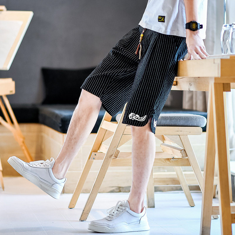 刺绣短裤男风抽绳风休闲裤盘扣复古A266-1-K59-P40，男装牛仔裤，电商A266-1