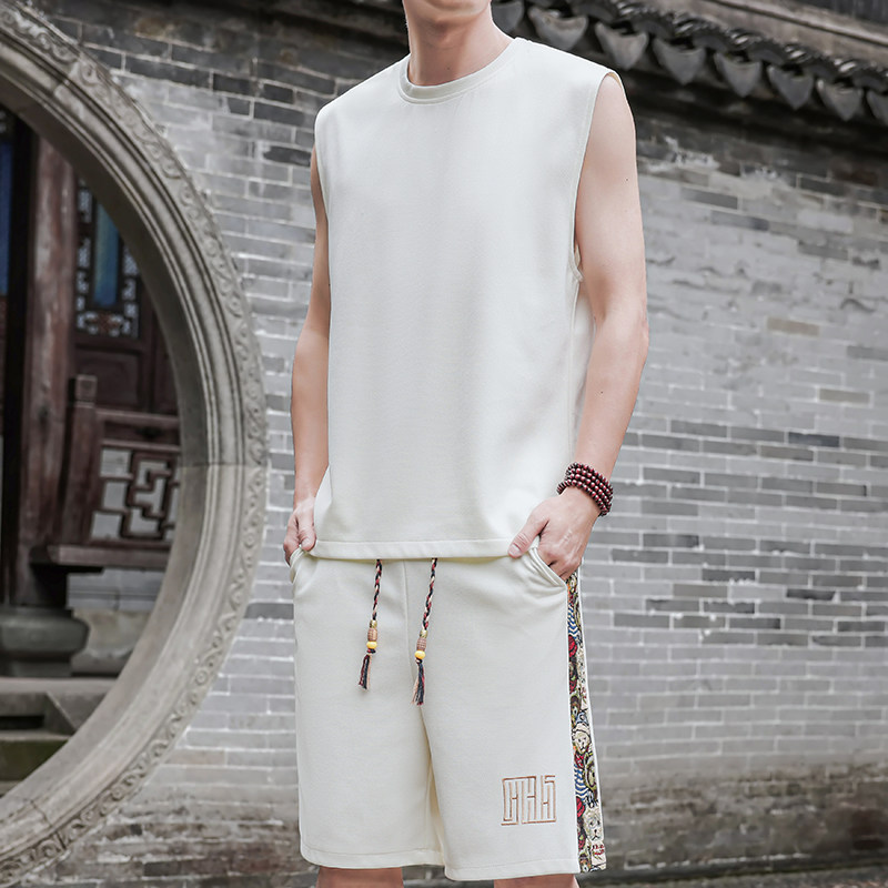 夏季刺绣运动套装男休闲风一套A266-1-TZ3307-P43特批控78，男装休闲套装，电商A266-1