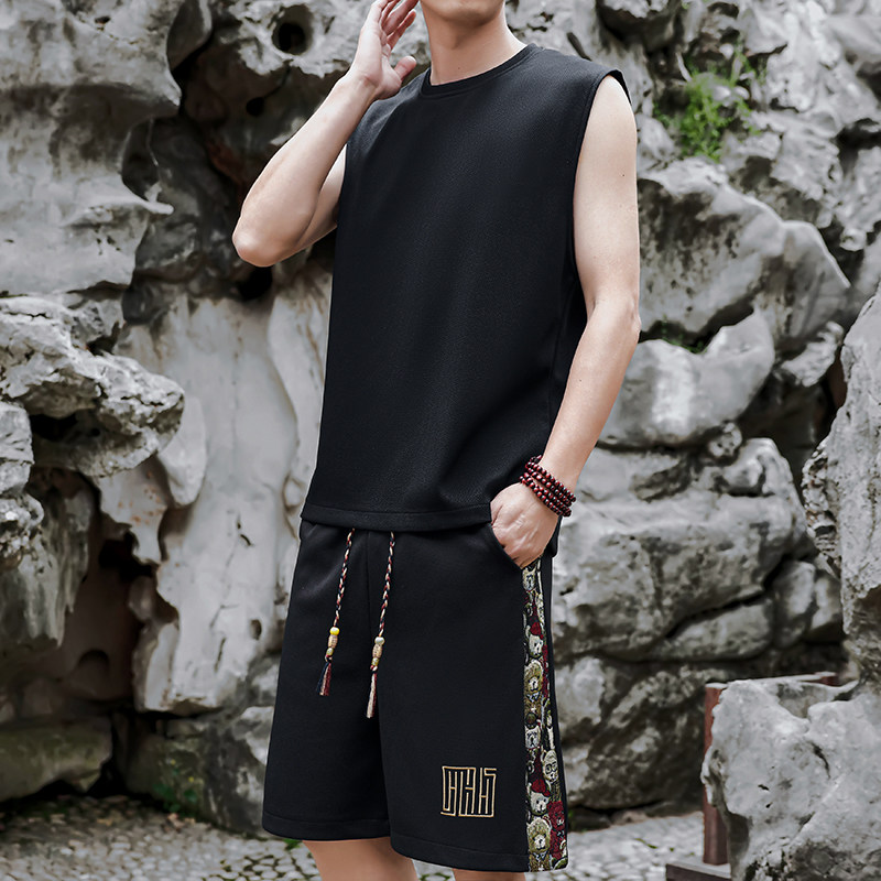 夏季刺绣运动套装男休闲风一套A266-1-TZ3307-P43特批控78，男装休闲套装，电商A266-1