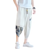 夏季亚麻拼接七分裤男抽绳宽松风7分休闲裤子A266-1-K51-P35，男装牛仔裤，电商A266-1