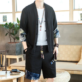 夏季风一套亚麻两件套短裤盘扣复古男装A266-1-TZ4959-P75，男装牛仔裤，电商A266-1