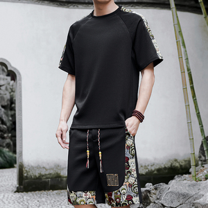 风短裤一套男刺绣套装休闲运动A266-1-TZ9908-P50特批控78图片