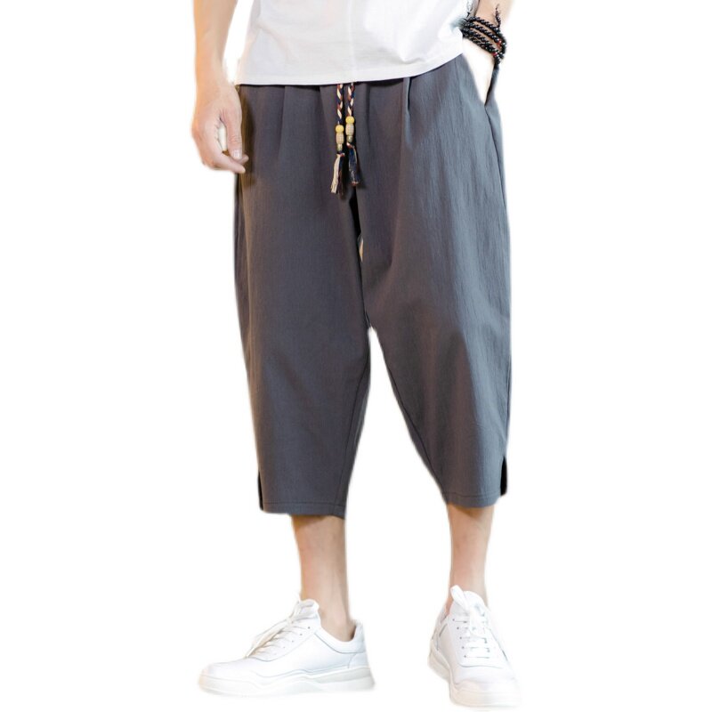 风宽松男抽绳韩版休闲裤大码七分裤棉麻青年A266-1-K61-P35,男装牛仔裤,电商A266-1