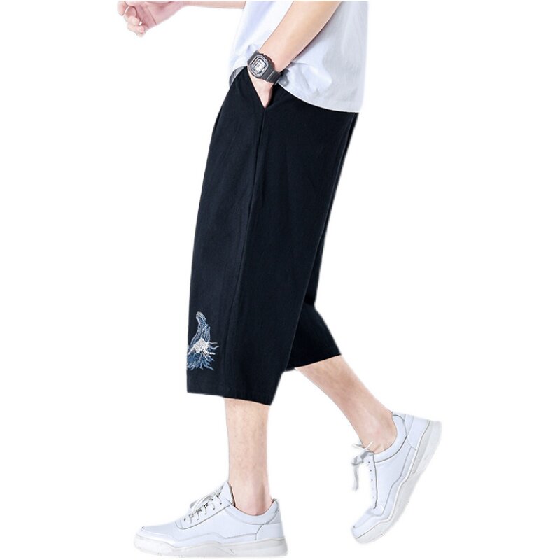 夏季风抽绳七分裤男直筒印花复古7分休闲裤A266-1-K06-P50,男装牛仔裤,电商A266-1