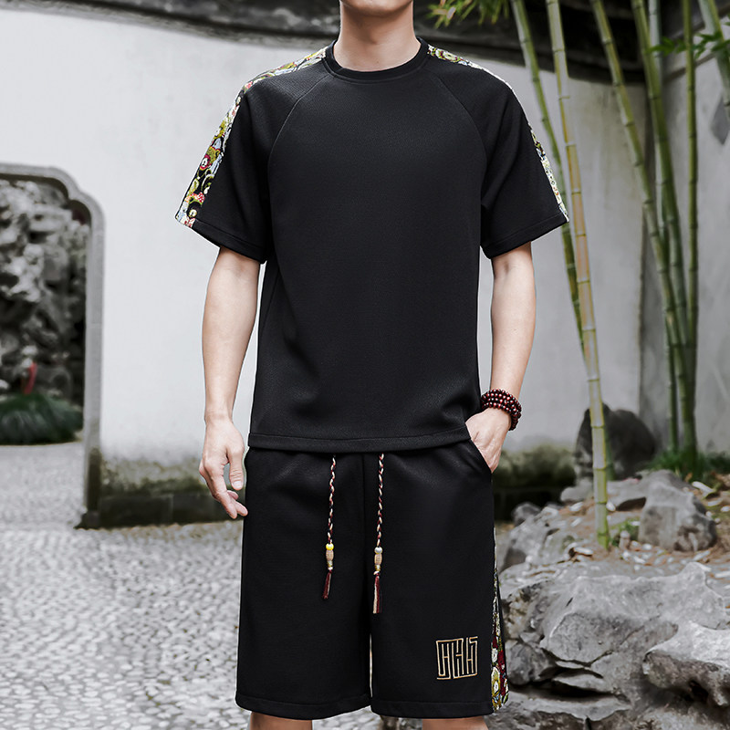 风刺绣休闲运动套装男一套短裤A266-1-T9907-P47特批控78图片
