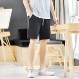 夏季风棉麻短裤男抽绳青年纯色中裤裤子A266-1-K88-P35，男装牛仔裤，电商A266-1