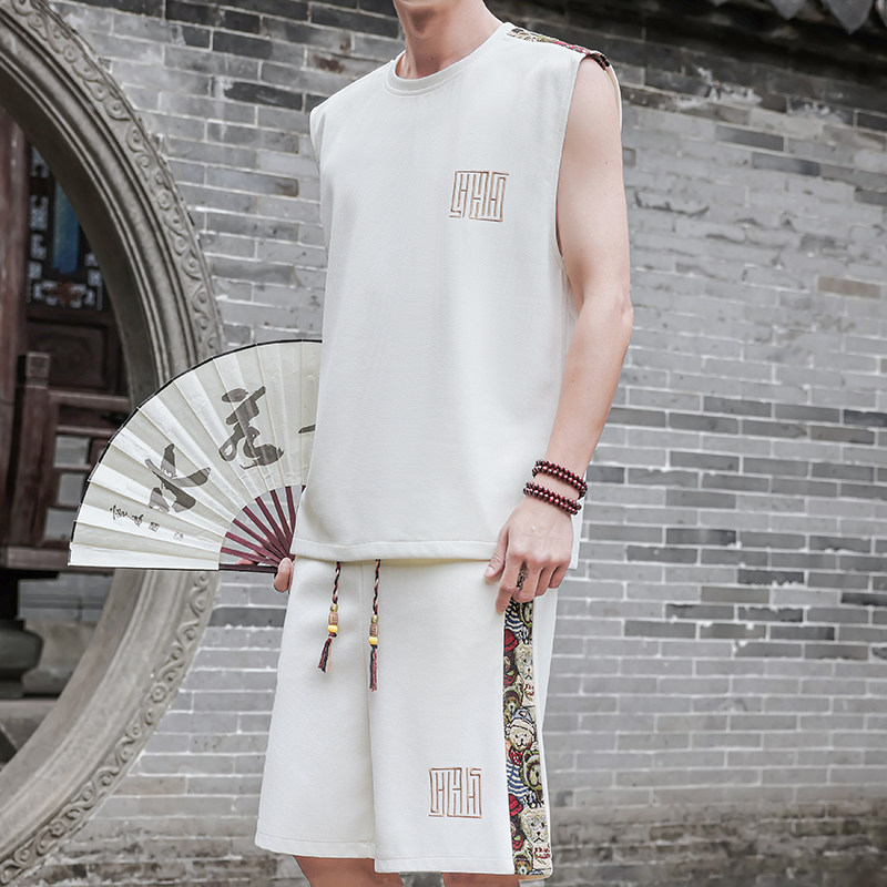 拼接小熊休闲运动套装男背心风A266-1-TZ2207-P43特批控78,男装休闲套装,电商A266-1