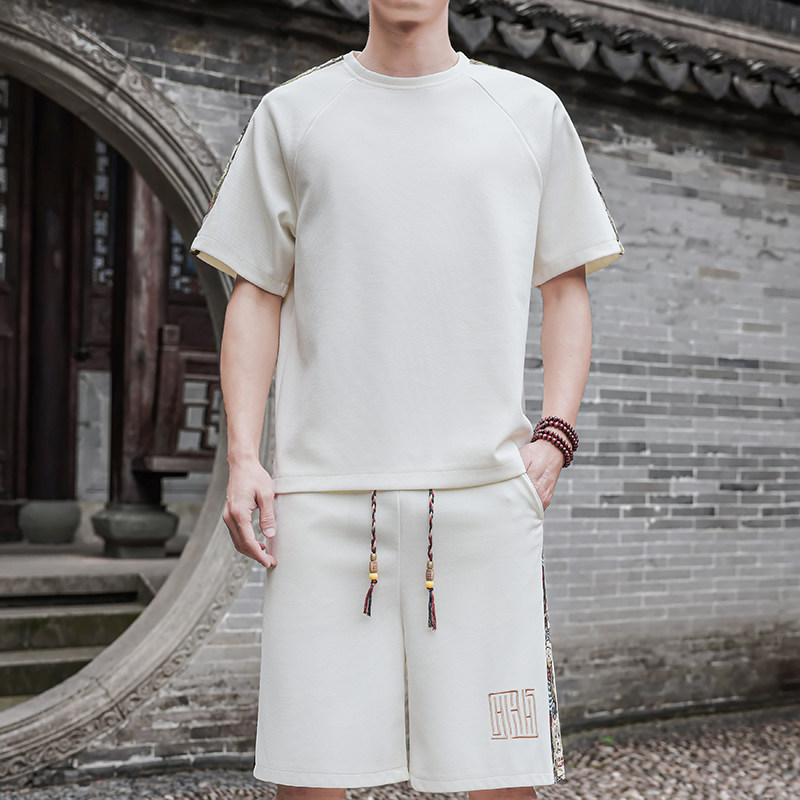 风刺绣休闲运动套装男一套短裤A266-1-T9907-P47特批控78图片