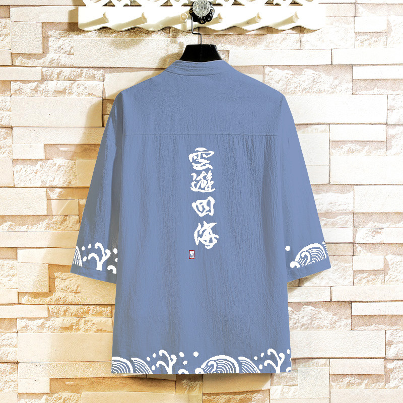 夏季风衬衫男大码宽松印花男装和服寸衣宽松A266-1-F58-P40，男装衬衫，电商A266-1