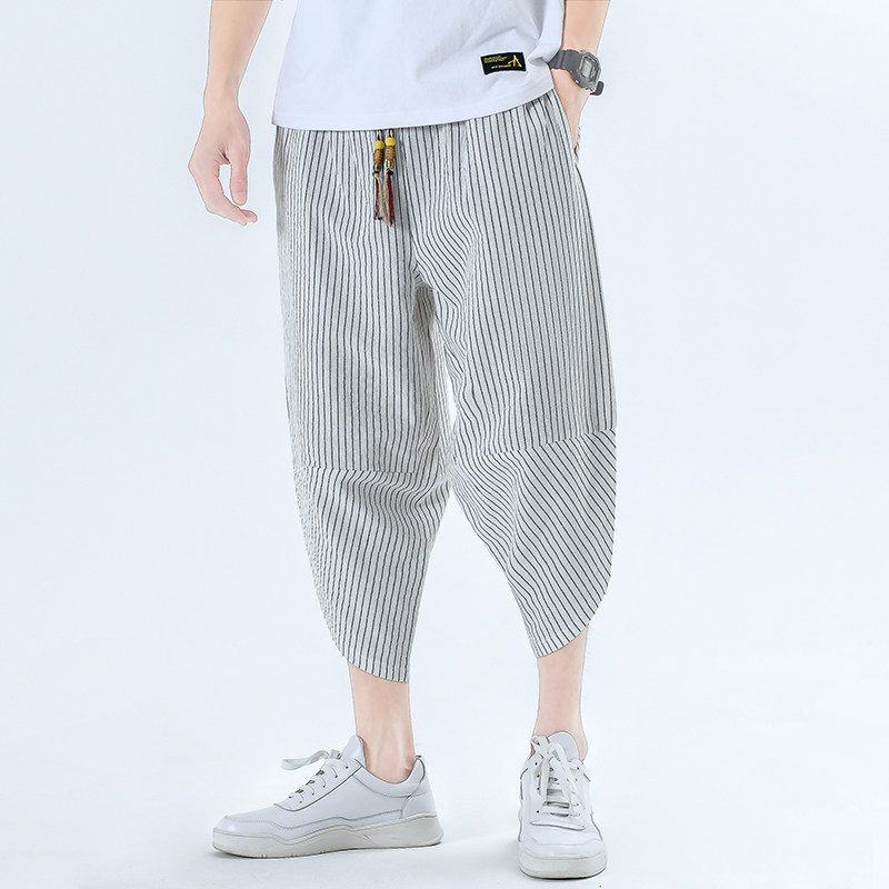 夏季七分裤男风条纹休闲裤子抽绳男装A266-1-K82-P40,男装牛仔裤,电商A266-1