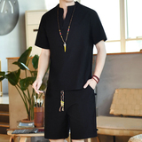 夏季风纯色套装男大码宽松男装盘扣两件套A266-1-TZ6286-P60，男装休闲套装，电商A266-1