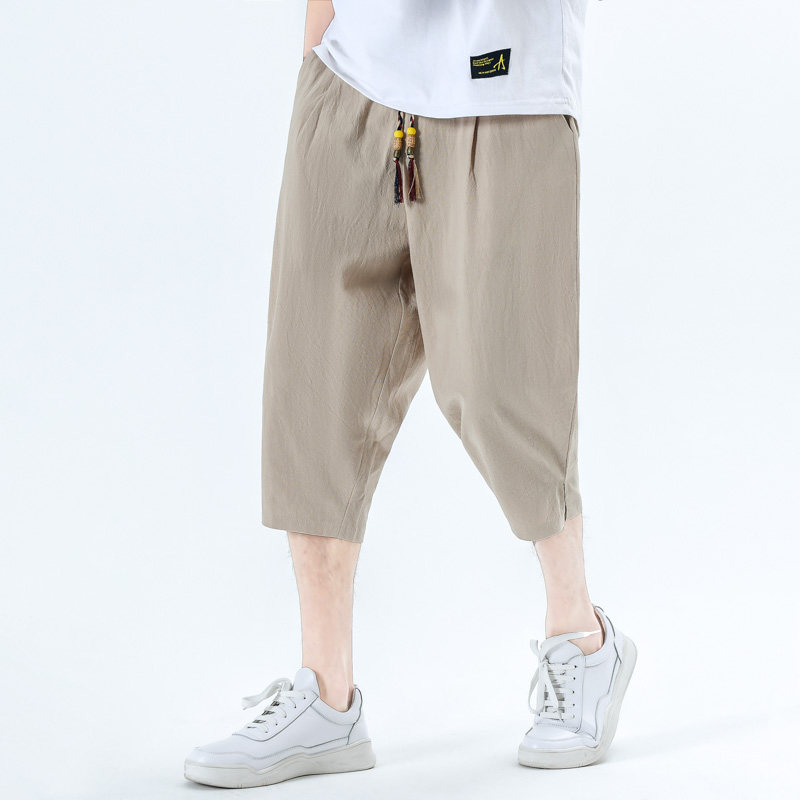 夏季抽绳七分裤男棉麻宽松纯色风7休闲裤夏天A266-1-K61-P35,男装牛仔裤,电商A266-1