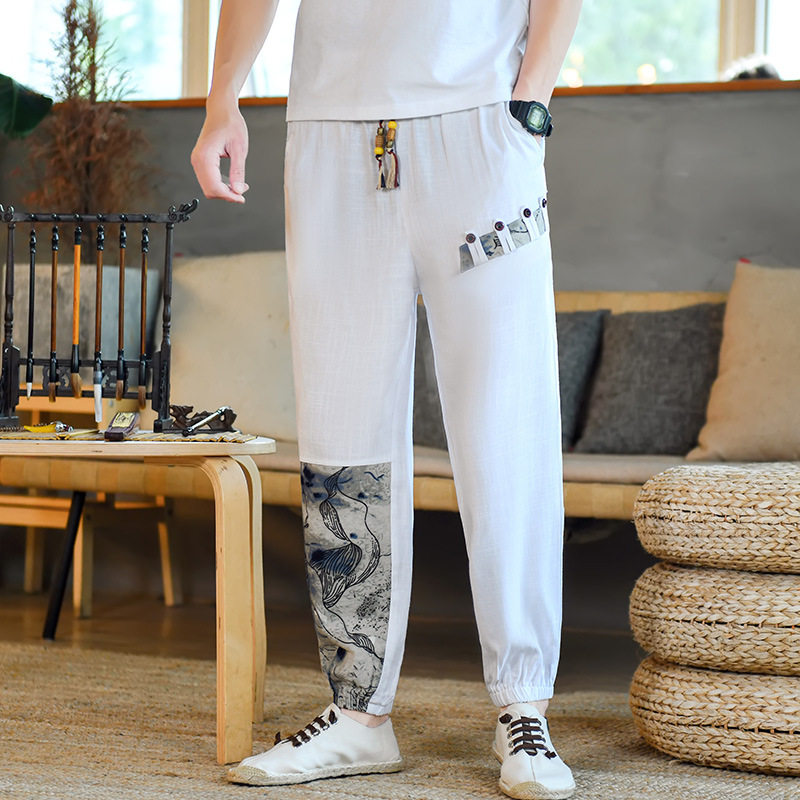 夏季亚麻七分裤男大码长裤男装宽松束脚休闲裤棉麻A266-1-K41-P50，男装牛仔裤，电商A266-1