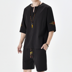 夏季风青年套装男大码宽松古风盘扣两件套A266-1-TZ6988-P60图片