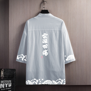 夏季风衬衫男宽松印花大码和服寸衣男装宽松A266-1-F58-P40图片