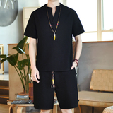 夏季风纯色套装男大码宽松男装盘扣两件套A266-1-TZ6286-P60，男装休闲套装，电商A266-1
