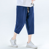 夏季抽绳七分裤男棉麻宽松纯色风7休闲裤夏天A266-1-K61-P35，男装牛仔裤，电商A266-1