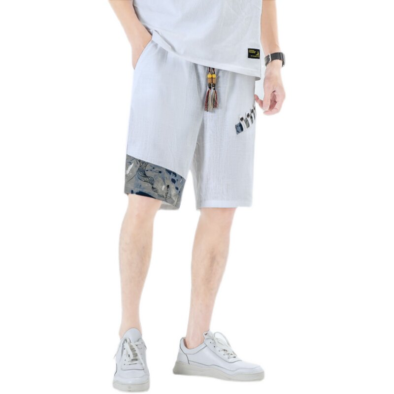 风夏季亚麻短裤男宽松大码休闲裤抽绳2025新款A266-1-K49-P35,男装牛仔裤,电商A266-1