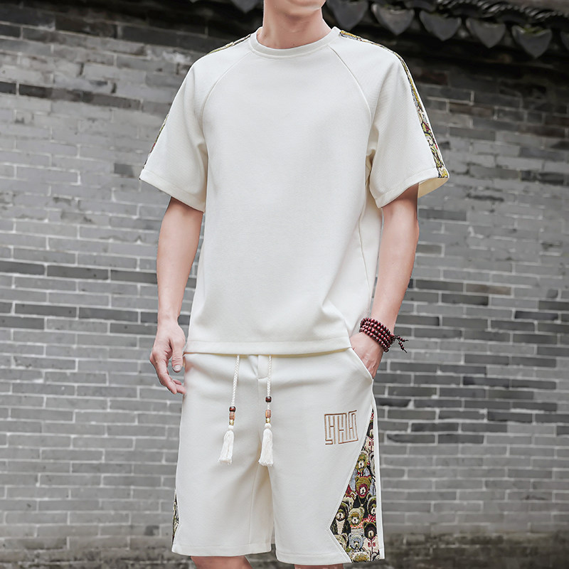 男士刺绣休闲运动套装短袖一套风A266-1-TZ9958-P50特批控78,男装休闲套装,电商A266-1